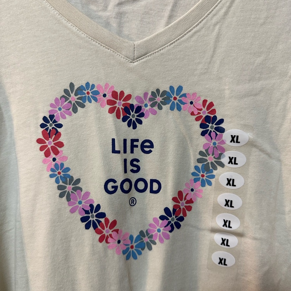 Women's Life is Good Long Sleeve Rainbow Daisy Heart Tee XL - Picture 2 of 3